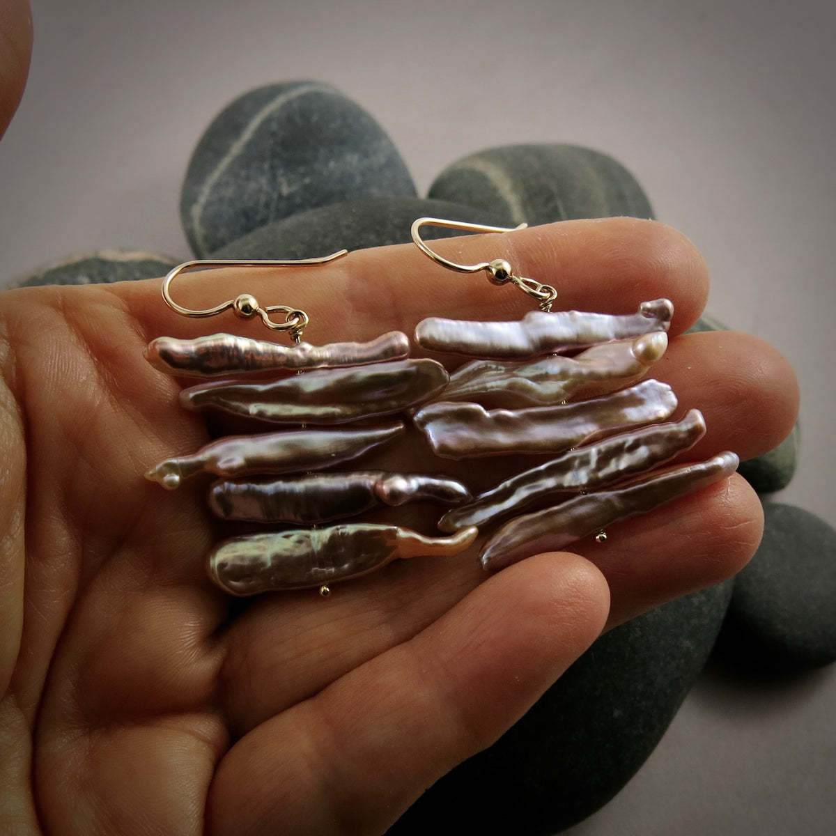 Mikel Grant Jewelry Earrings - Stick Stack Pink Keshi Pearls, 14K Gold Fill