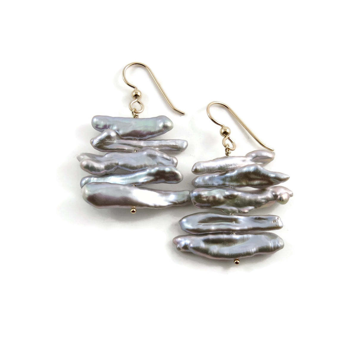 Mikel Grant Jewelry Earrings - Stick Stack Grey Keshi Pearls, 14K Gold Fill