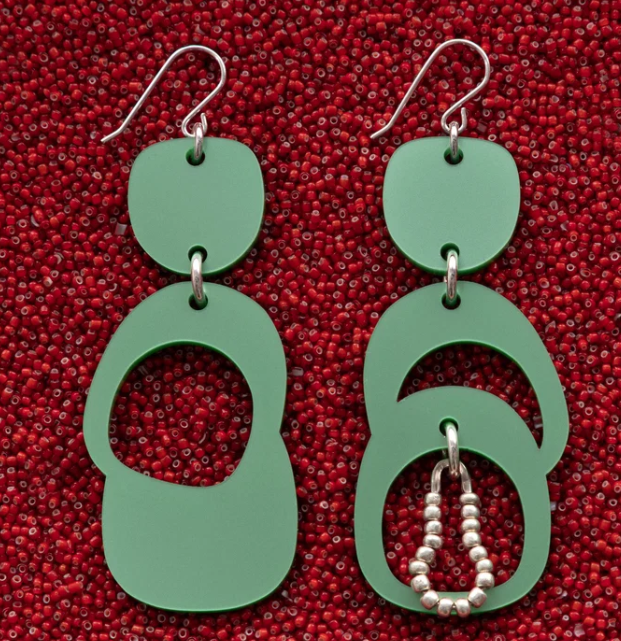 Warren Steven Scott Earrings - Eclipse Ovoids - Baily's Beads - Nettle Green