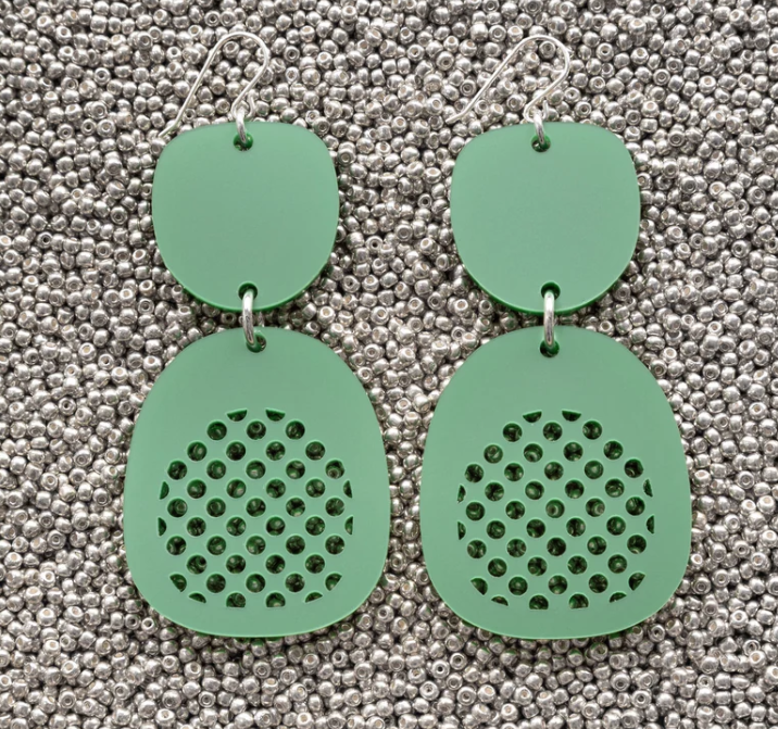 Warren Steven Scott Earrings - Mixed Ovoids - Polka Dot - Nettle Green