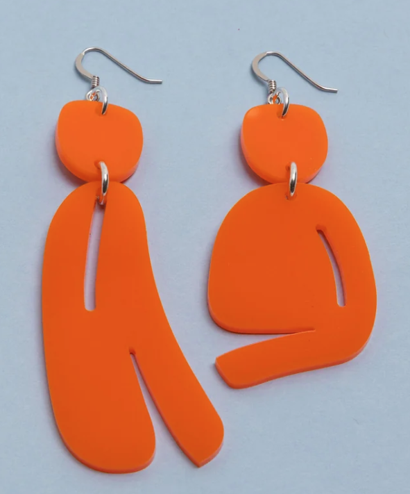 Warren Steven Scott Earrings - Slashed Ovoids - Mixed - Mini - Opaque Orange