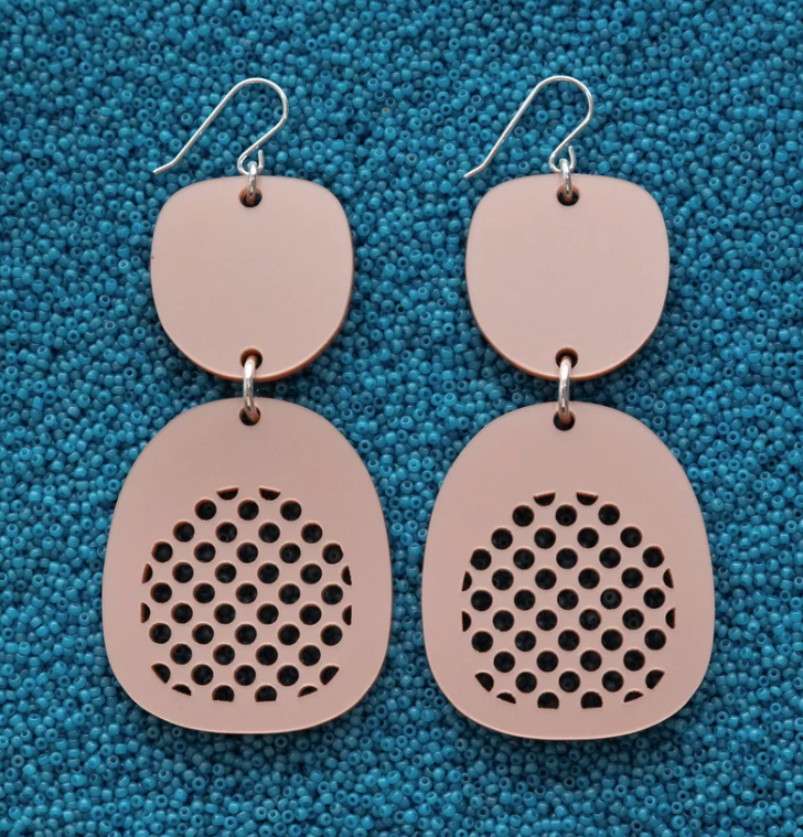 Warren Steven Scott Earrings - Inverted Ovoids - Polka Dot - Dry Pine Needle Brown