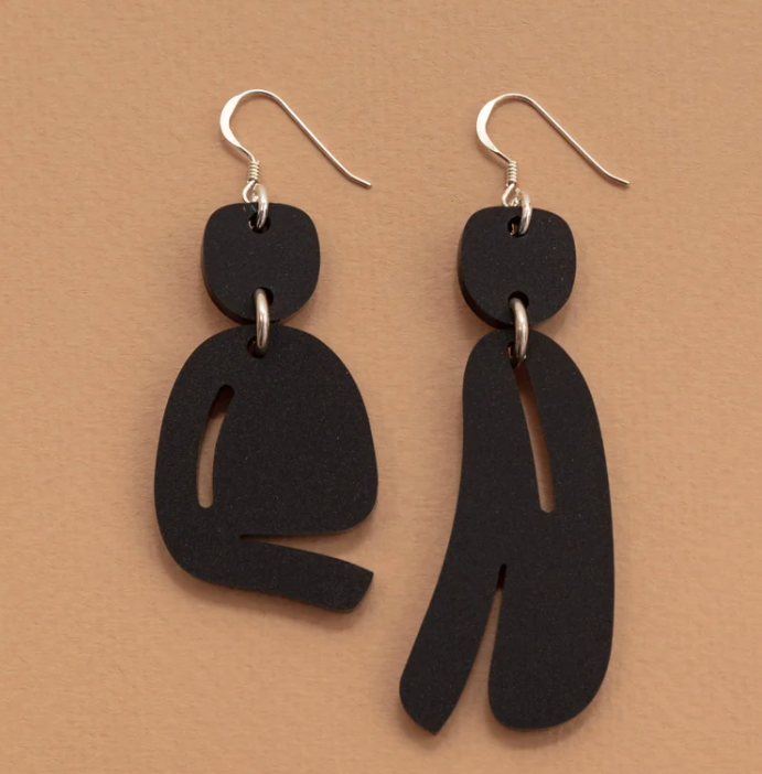 Warren Steven Scott Earrings - Slashed Ovoids - Mixed - Mini - Matte Black