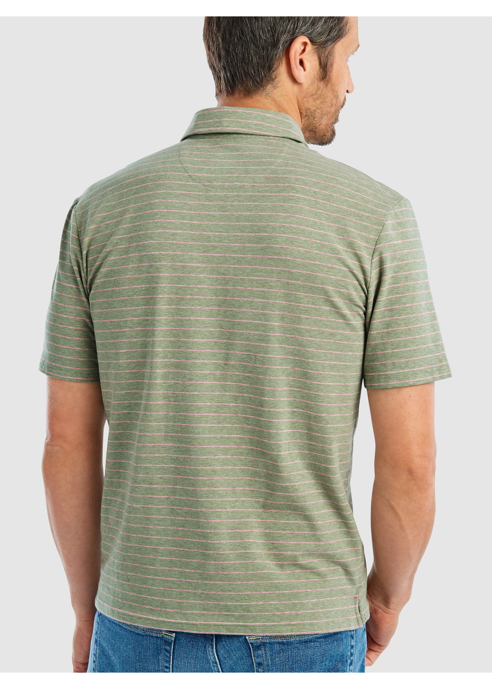 JOHNNIE-O Neese Stretch-Cotton Striped Hangin' Out 4 Button Polo in Dill JMPO3470