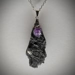 Raw Black Kyanite with Amethyst Pendant