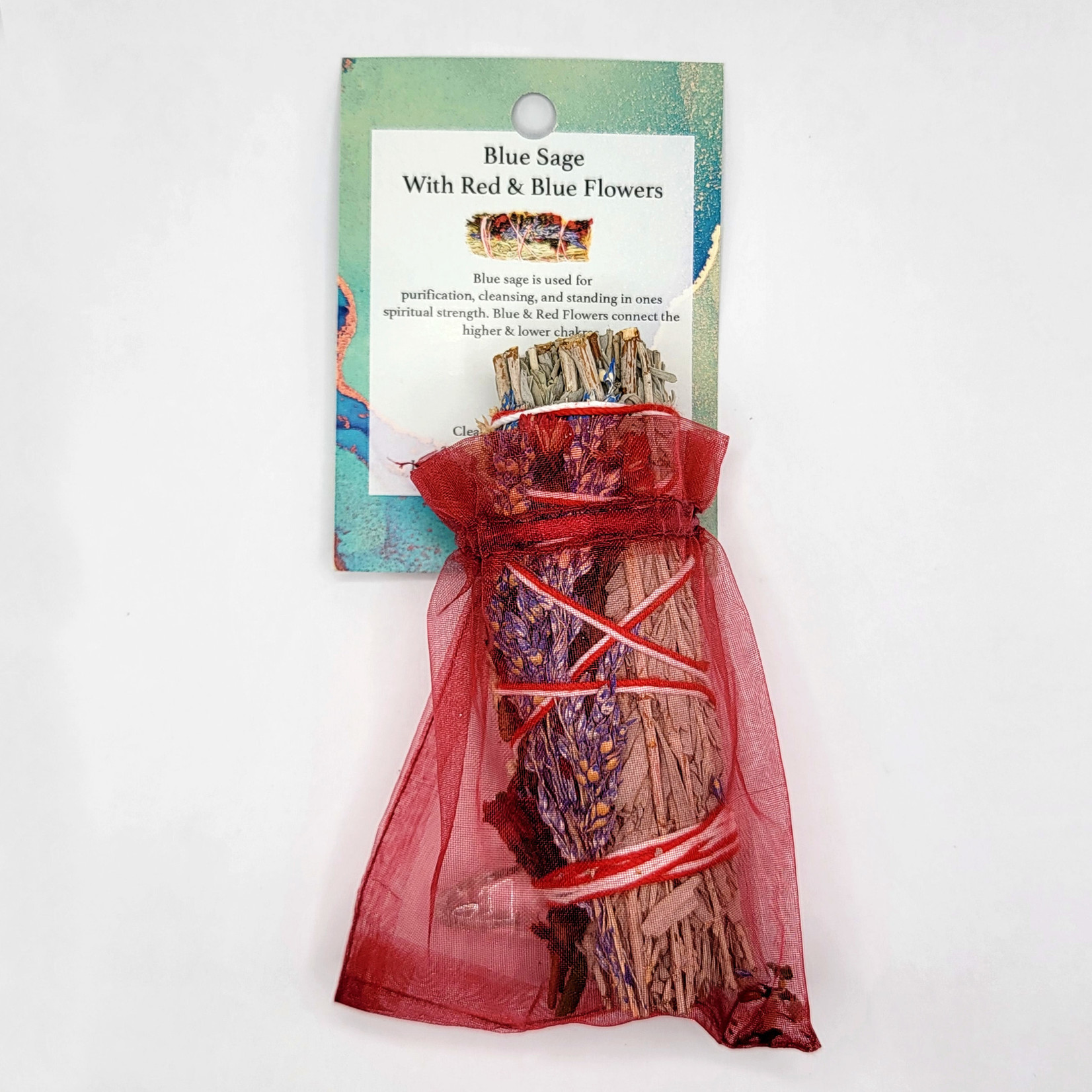Blue Sage W/ Red & Blue Flowers & Quartz