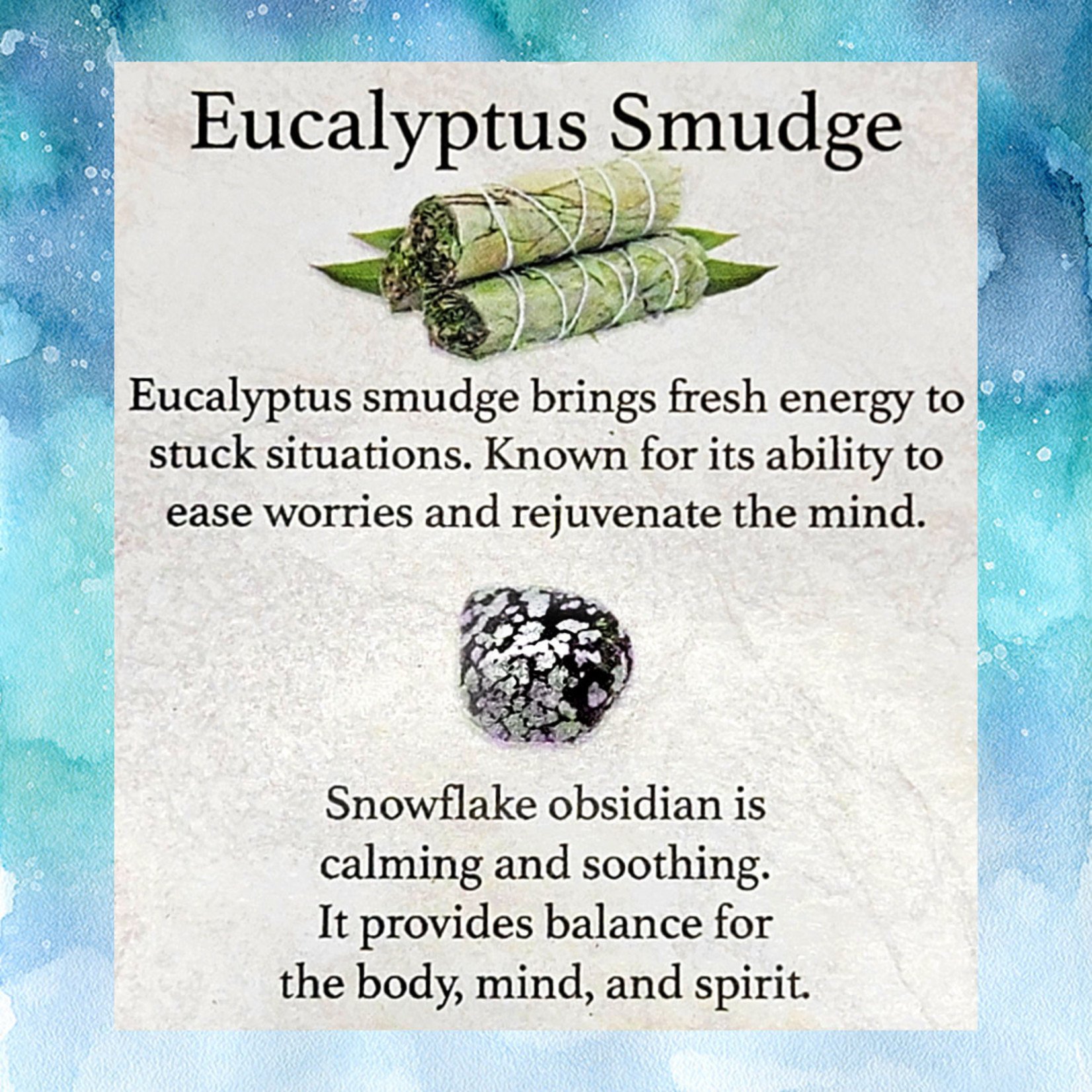 Eucalyptus Smudge with Snowflake Obsidian