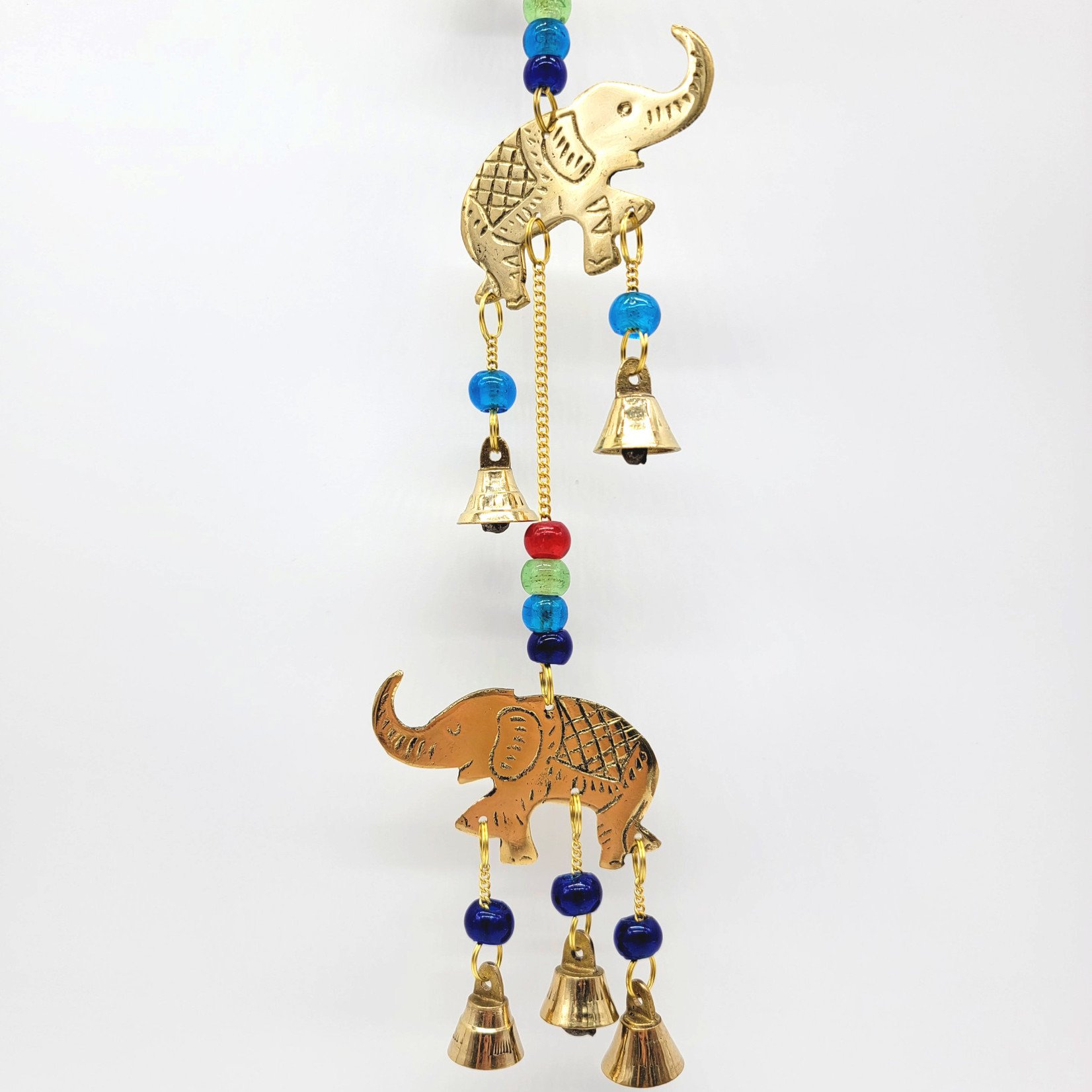 4 Elephant Brass Wind chime w/ Beads 24"