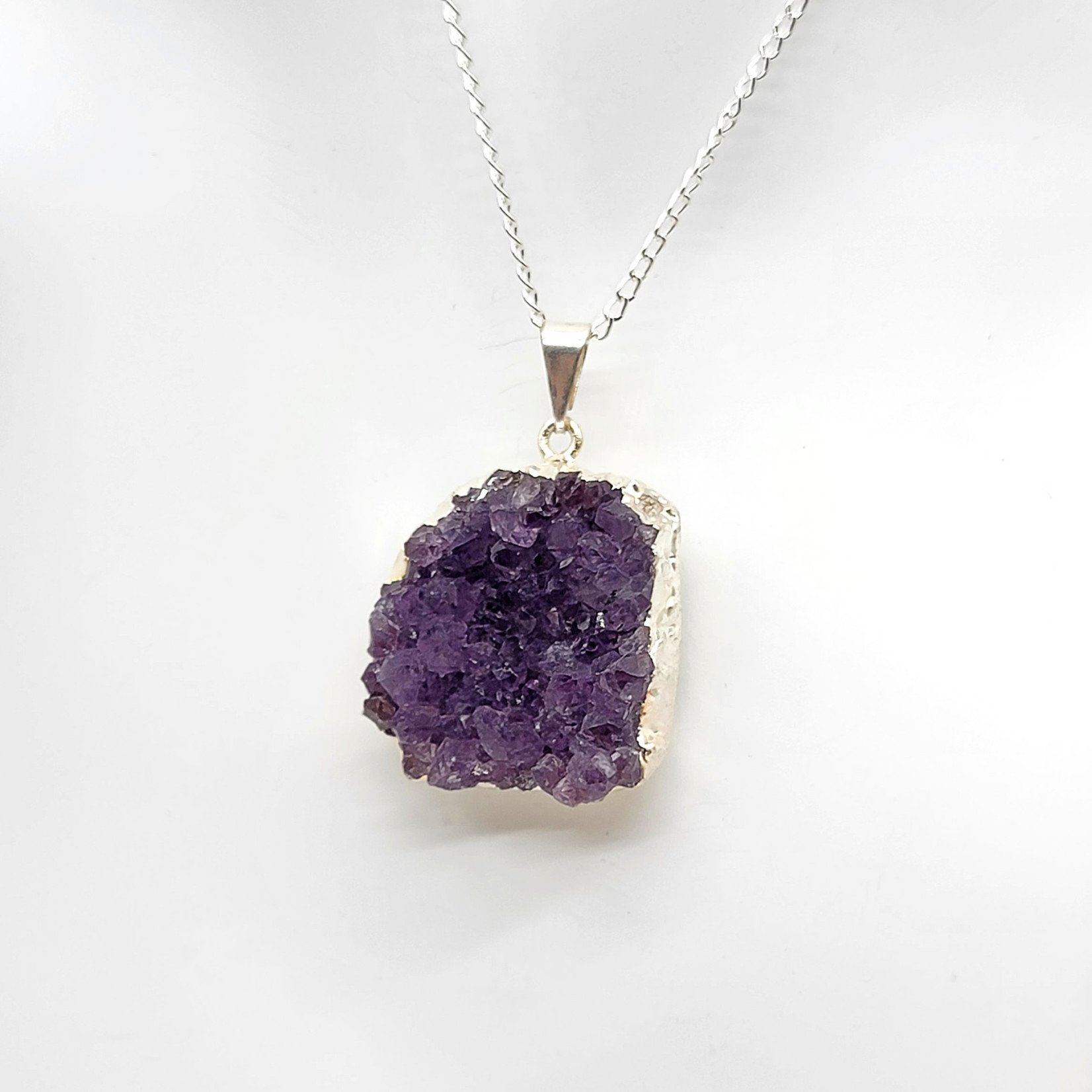 Silver Plated Amethyst Cluster Pendant Necklace