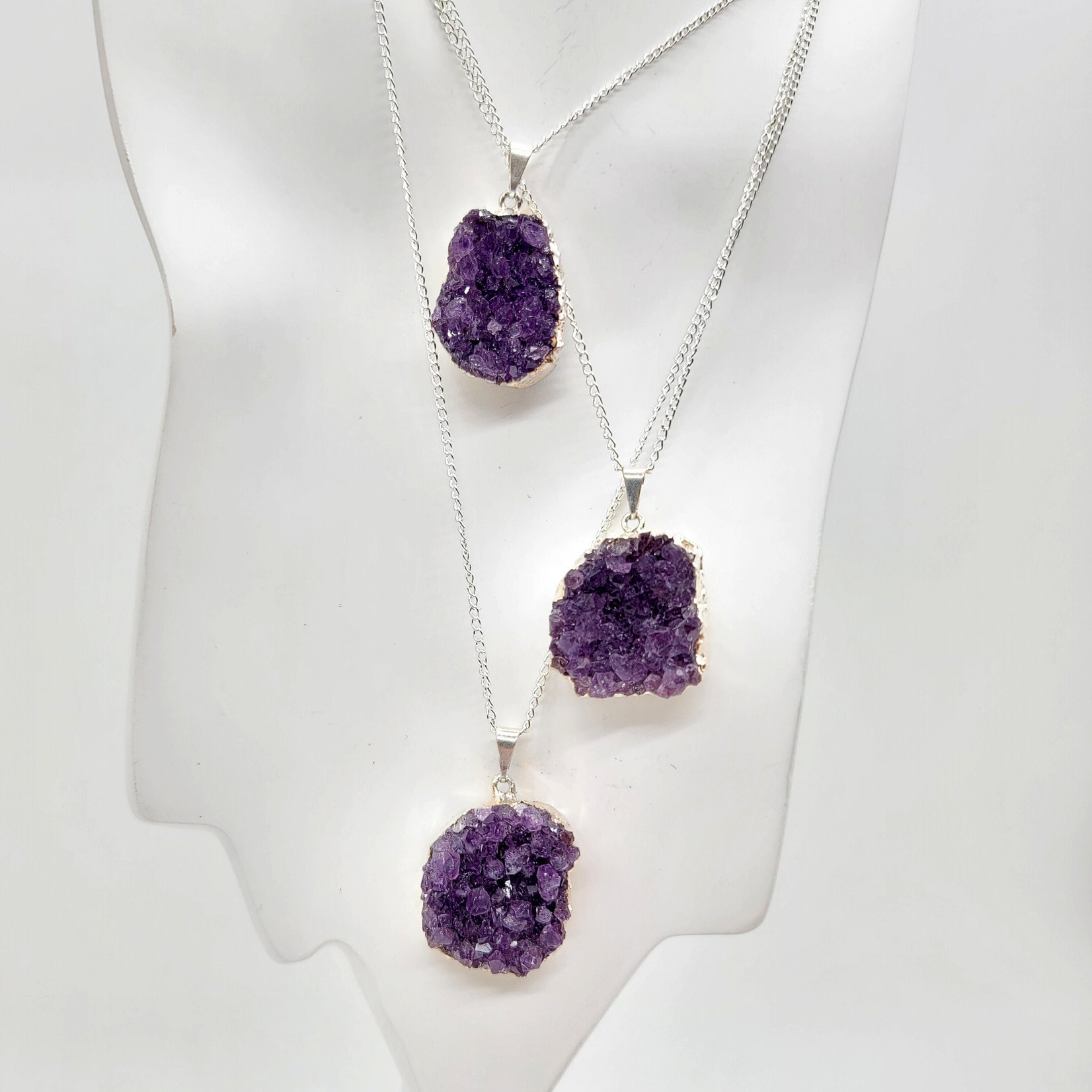 Silver Plated Amethyst Cluster Pendant Necklace