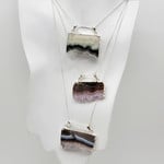 Horizontal Amethyst Slice Silver Pendant Necklace