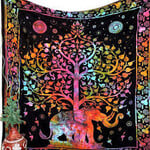 Tie dye Tree of Life with Elephant Tapestry