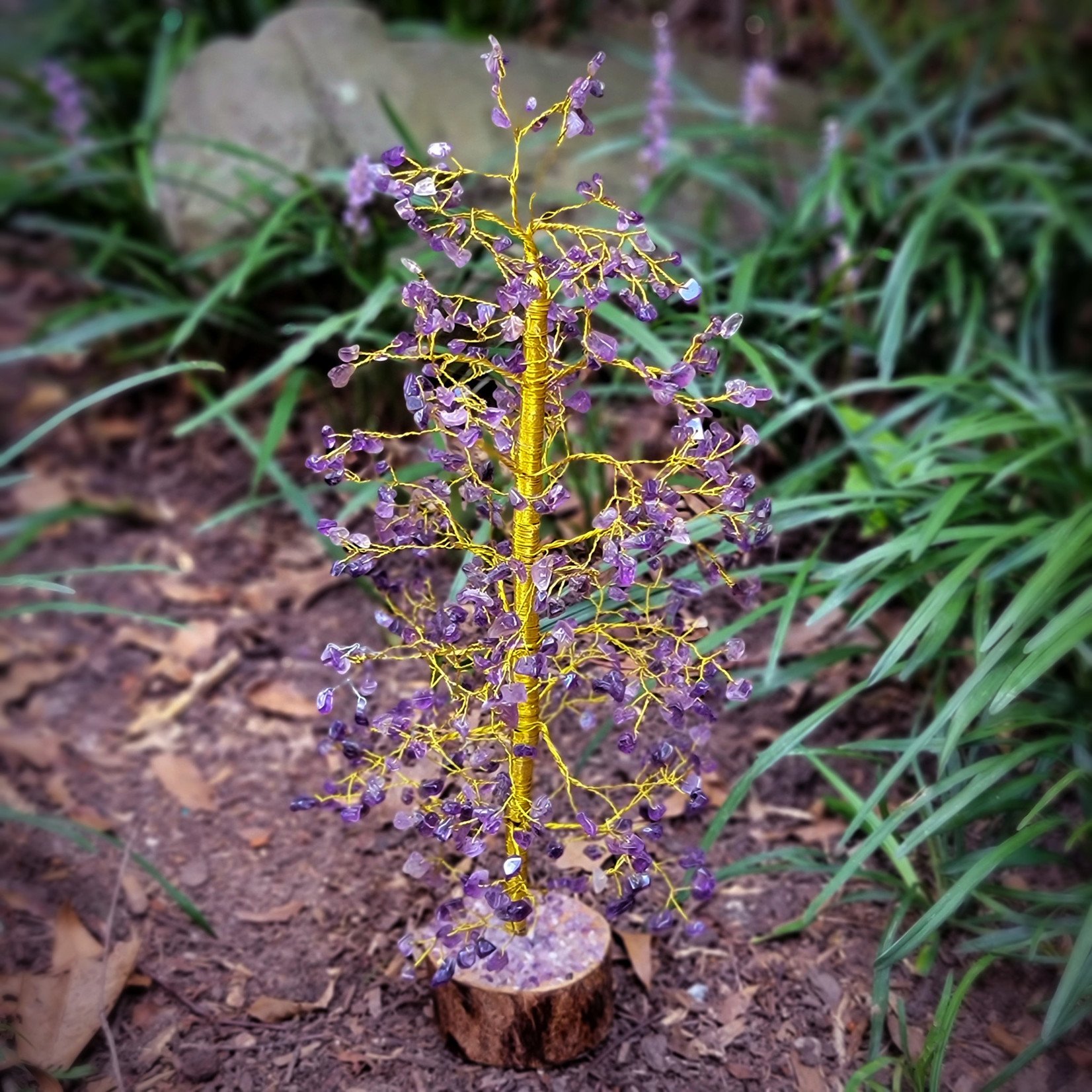 Gemstone Tree with Wood Base, 16"