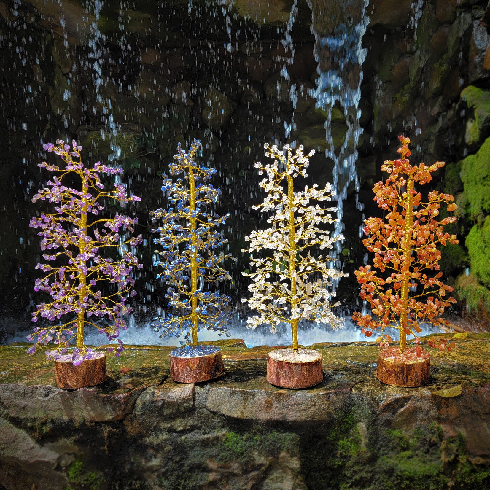 Gemstone Tree with Wood Base, 16"