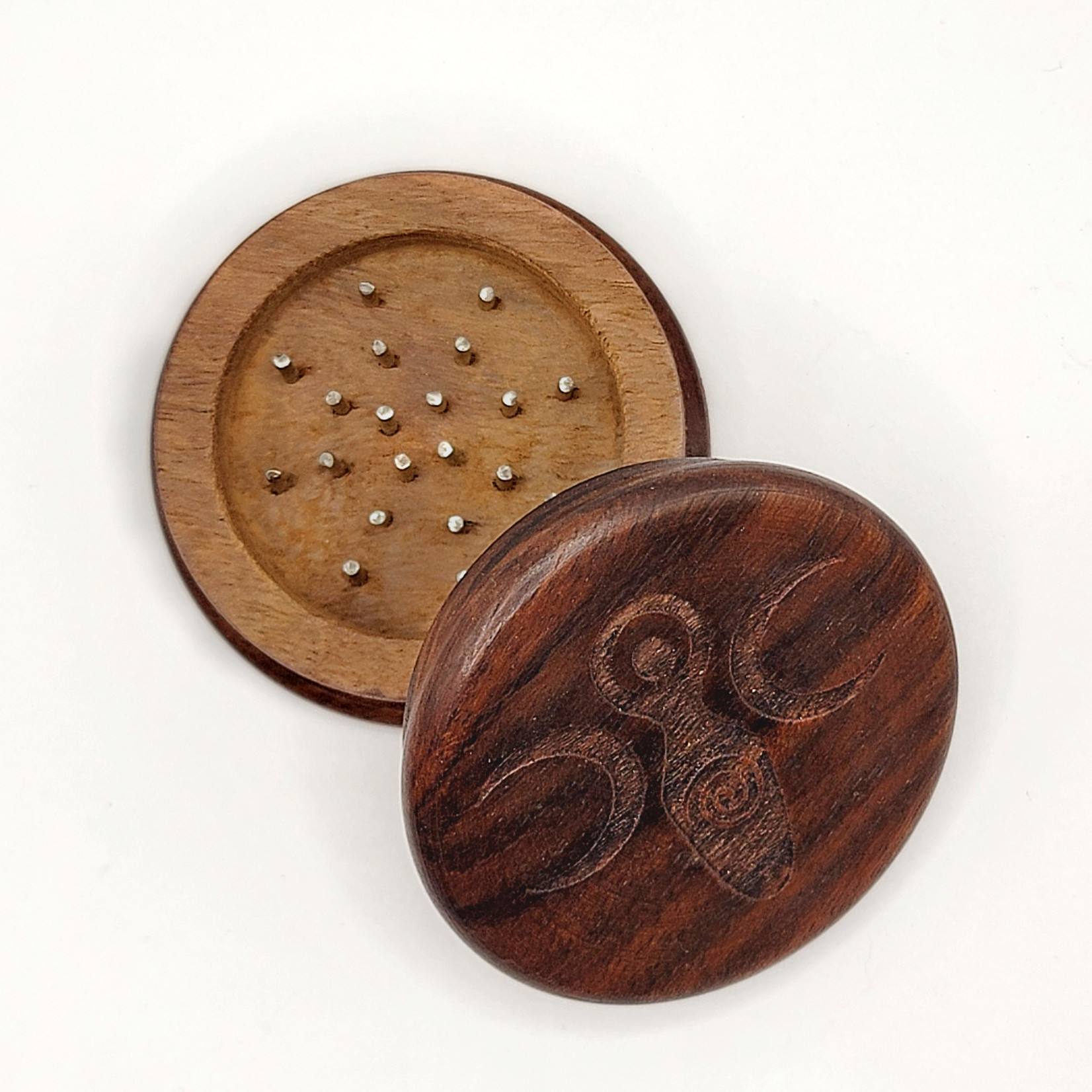 Goddess of Earth Carved Wooden Herb Grinder 2" Round