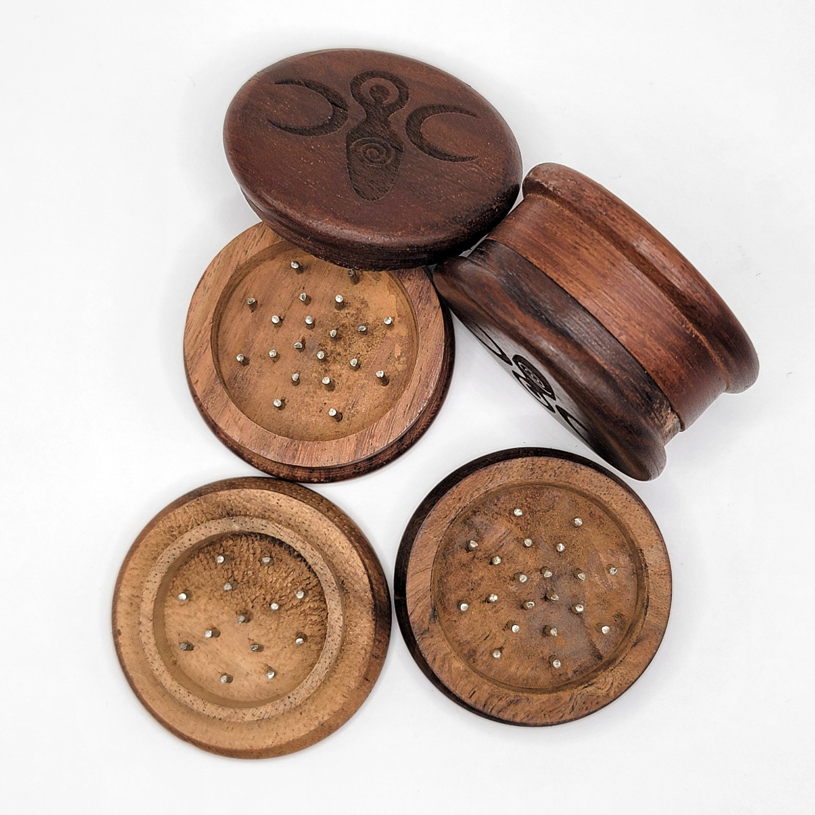 Goddess of Earth Carved Wooden Herb Grinder 2" Round
