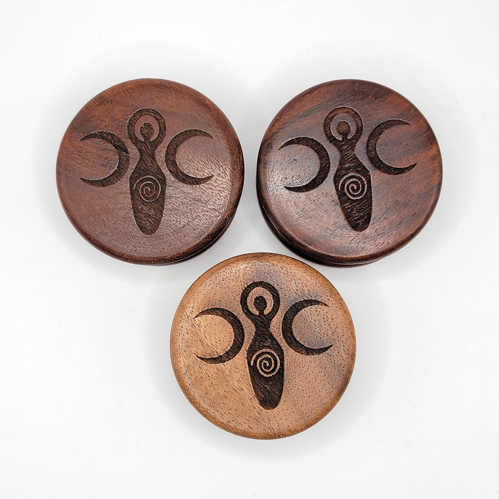 Goddess of Earth Carved Wooden Herb Grinder 2" Round