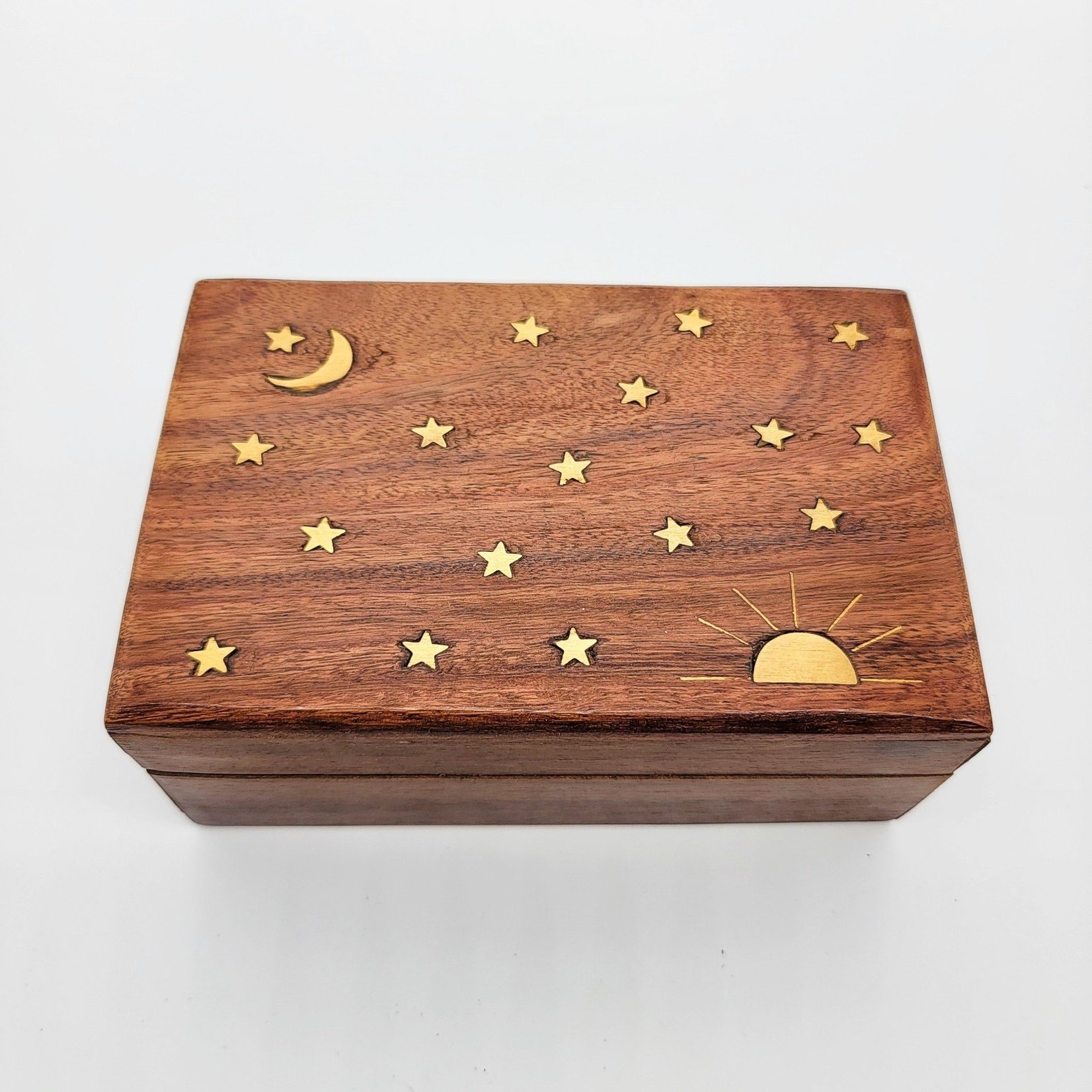 Celestial Rising Sun Inlay Wooden Box 4x6"