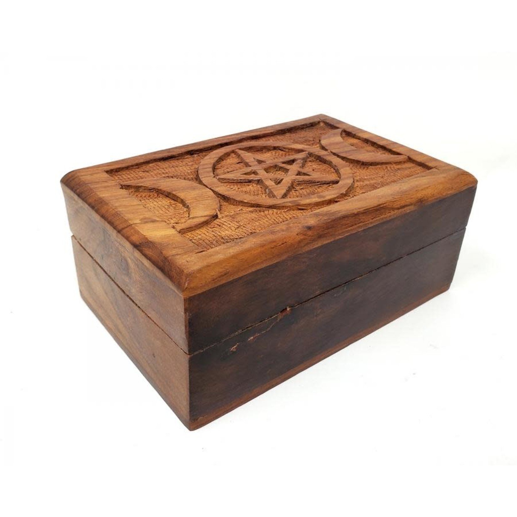 Triple Moon Pentagram Wooden Box 4x6"