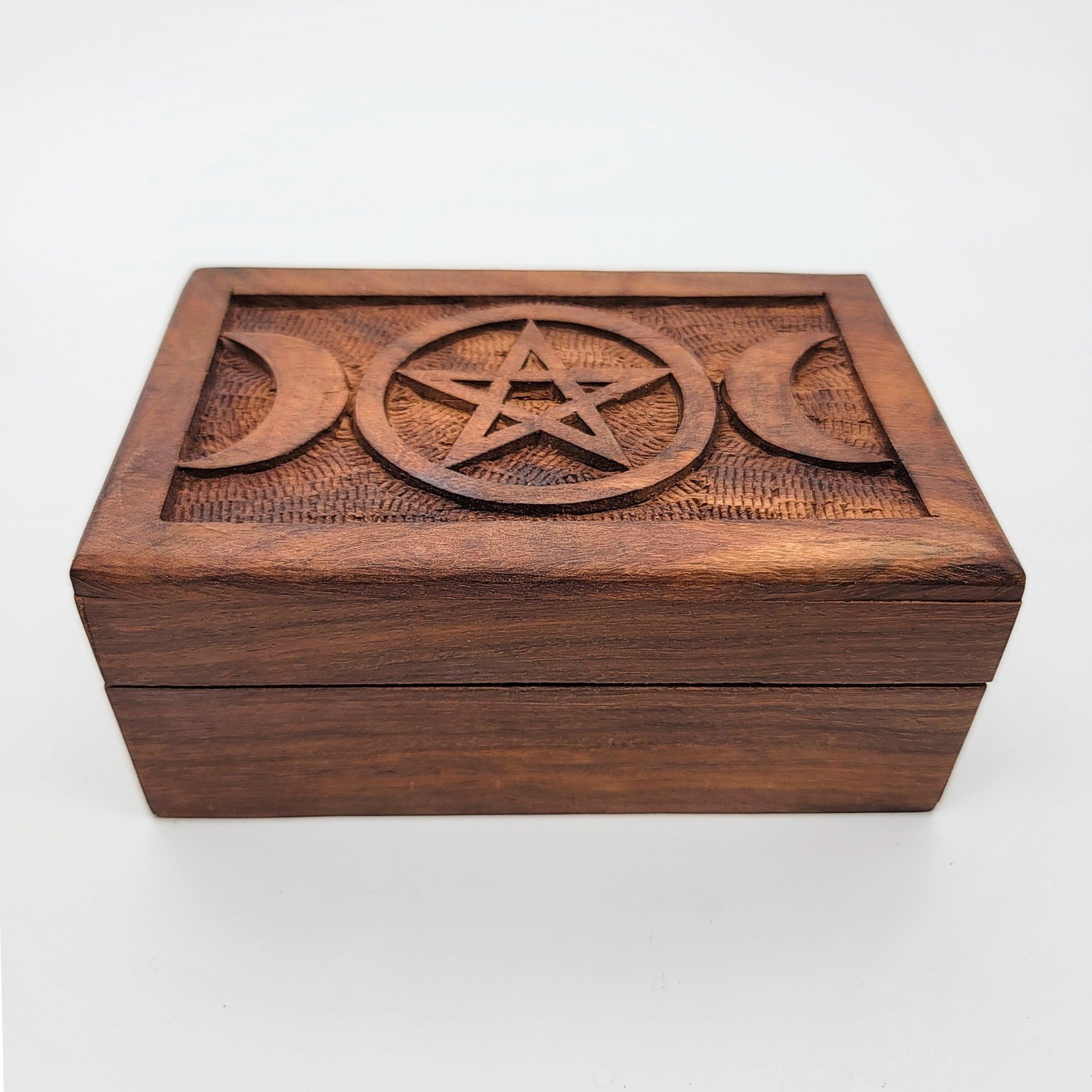 Triple Moon Pentagram Wooden Box 4x6"