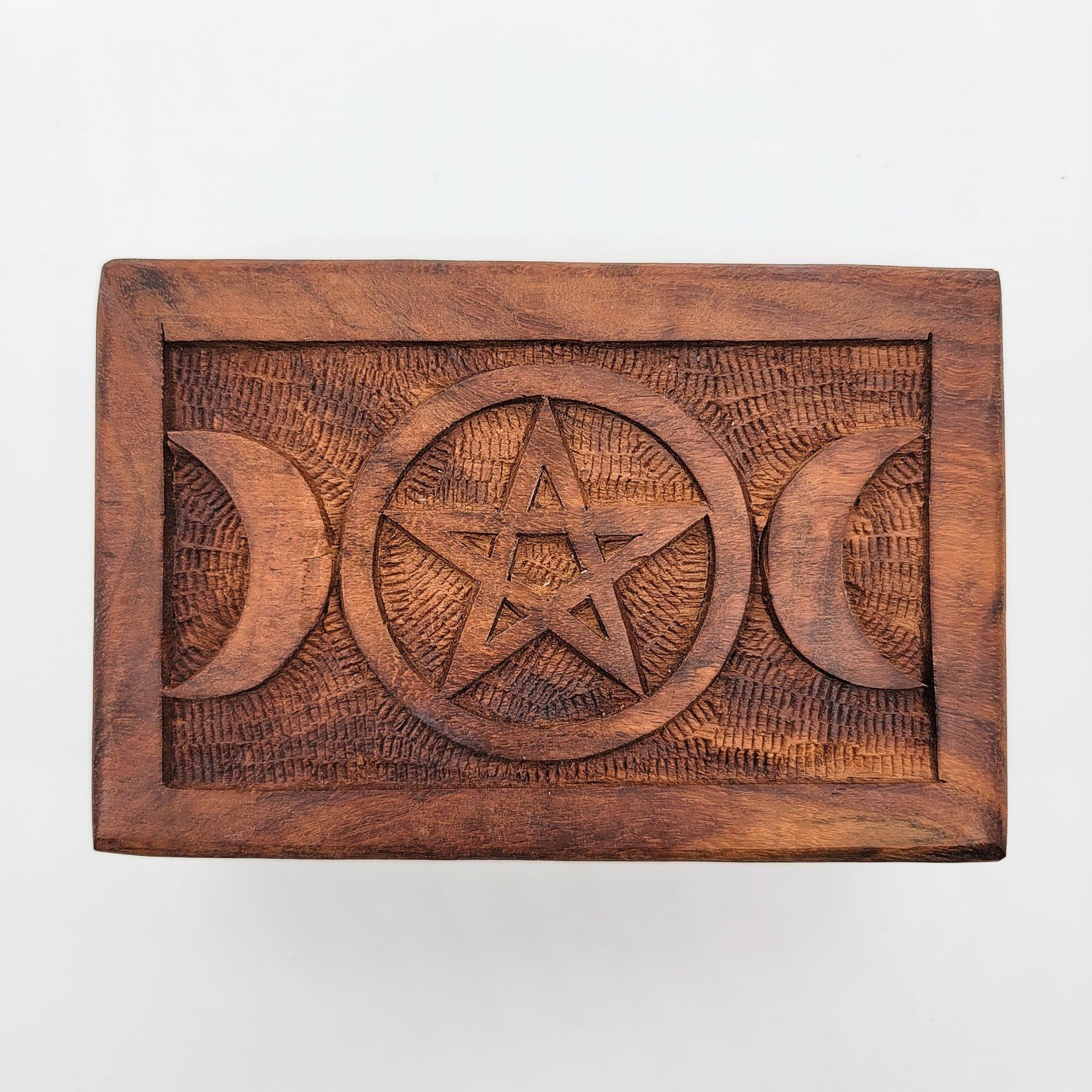 Triple Moon Pentagram Wooden Box 4x6"