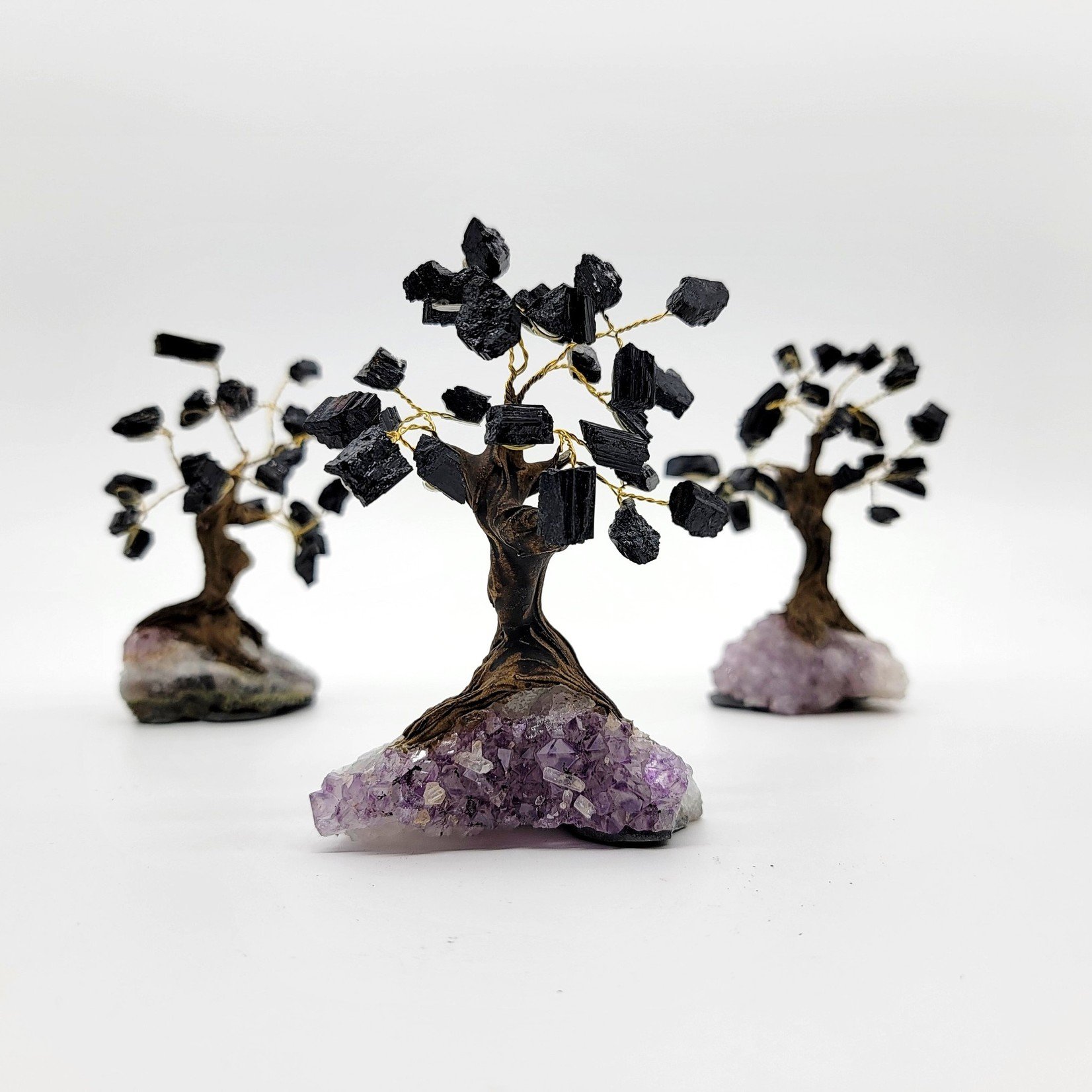 Black Tourmaline Bonsai Tree with Amethyst Base