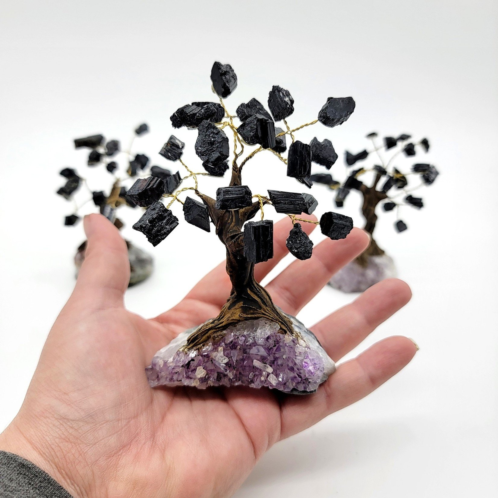 Black Tourmaline Bonsai Tree with Amethyst Base