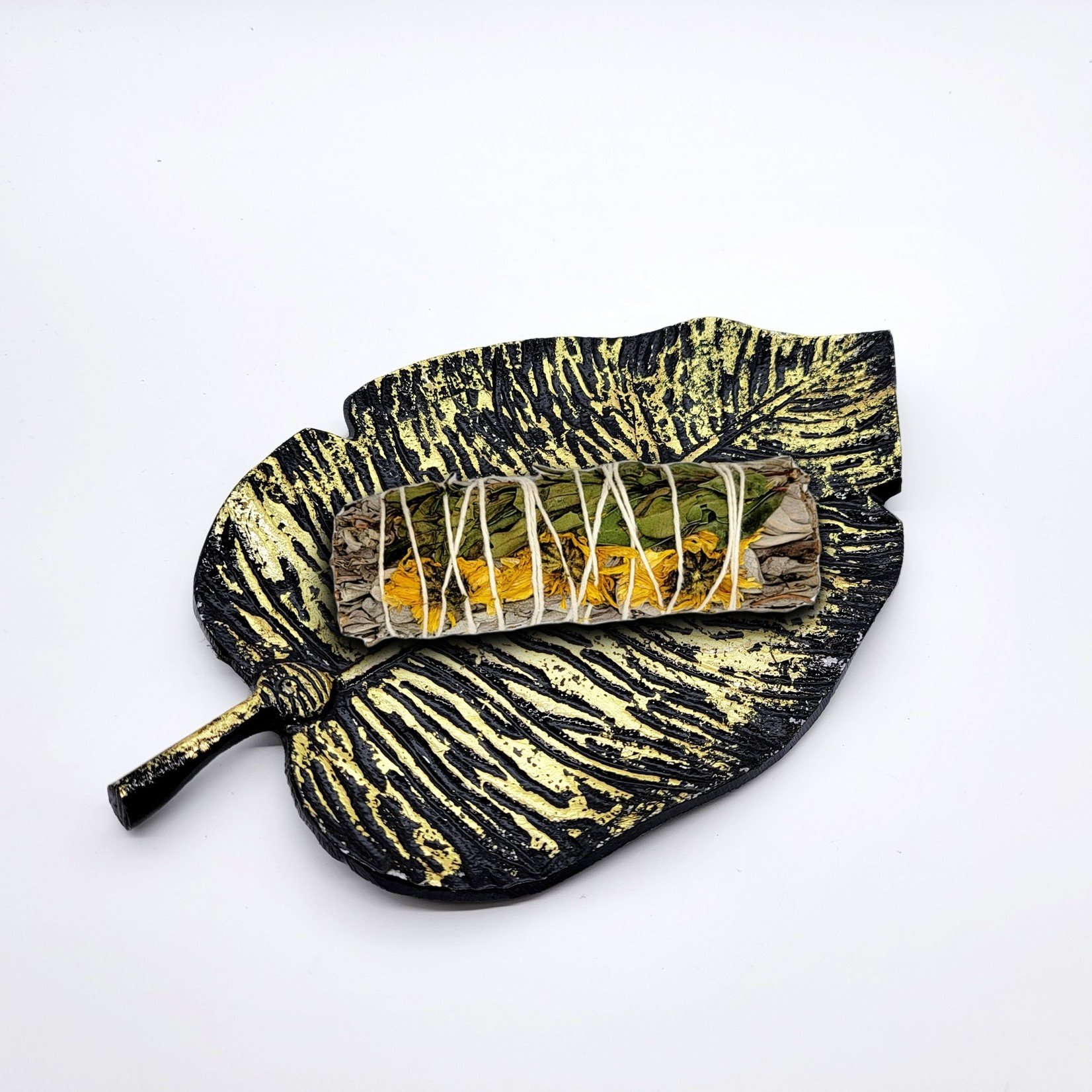 Golden Metal Leaf Incense Smudge Burner