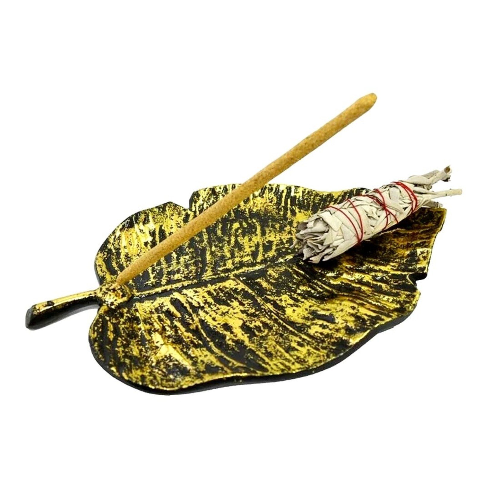 Golden Metal Leaf Incense Smudge Burner