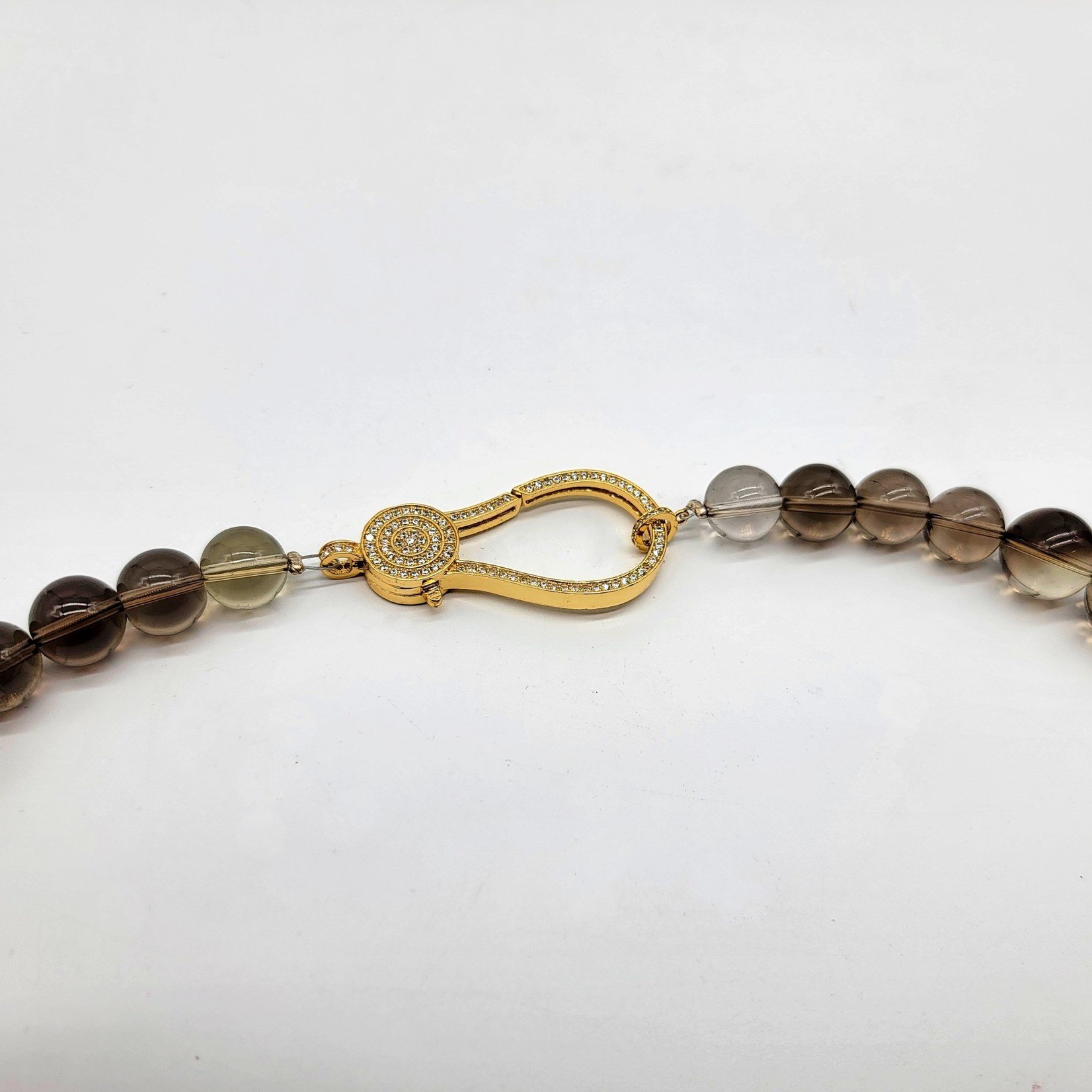 Sir Charles Smooth Smoky Quartz Necklace, large gold clasp