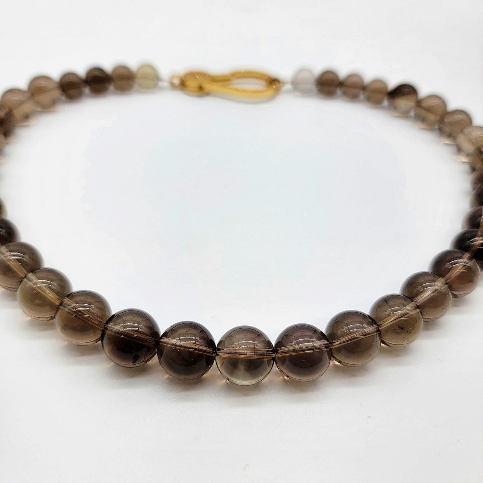 Sir Charles Smooth Smoky Quartz Necklace, large gold clasp