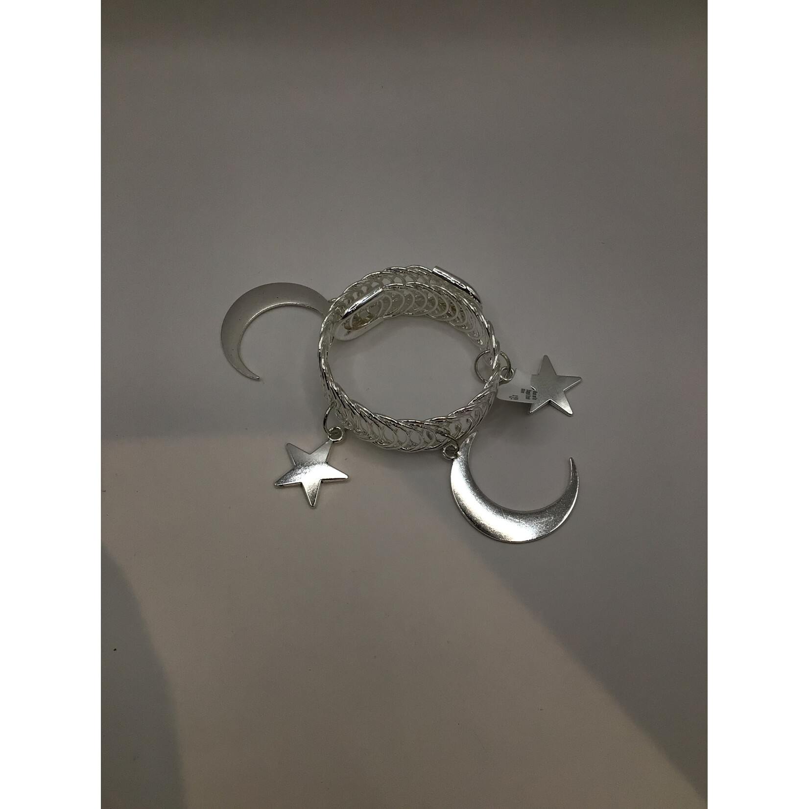 Moon and Star Bangle Bracelet Silver