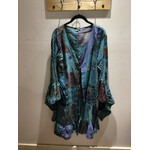 Patch Rayon Bell Sleeves Ruffle Kimono 1354