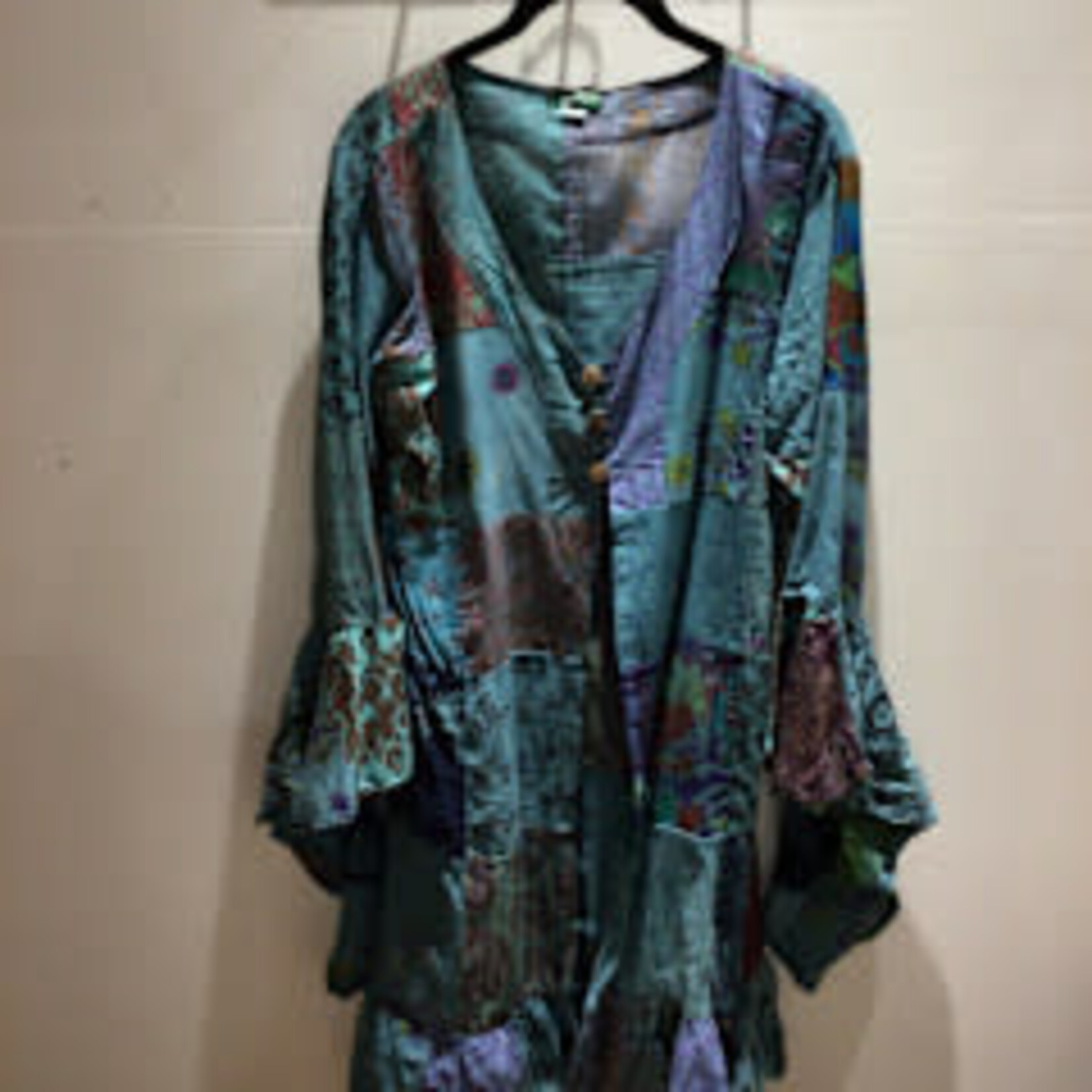 Patch Rayon Bell Sleeves Ruffle Kimono 1354