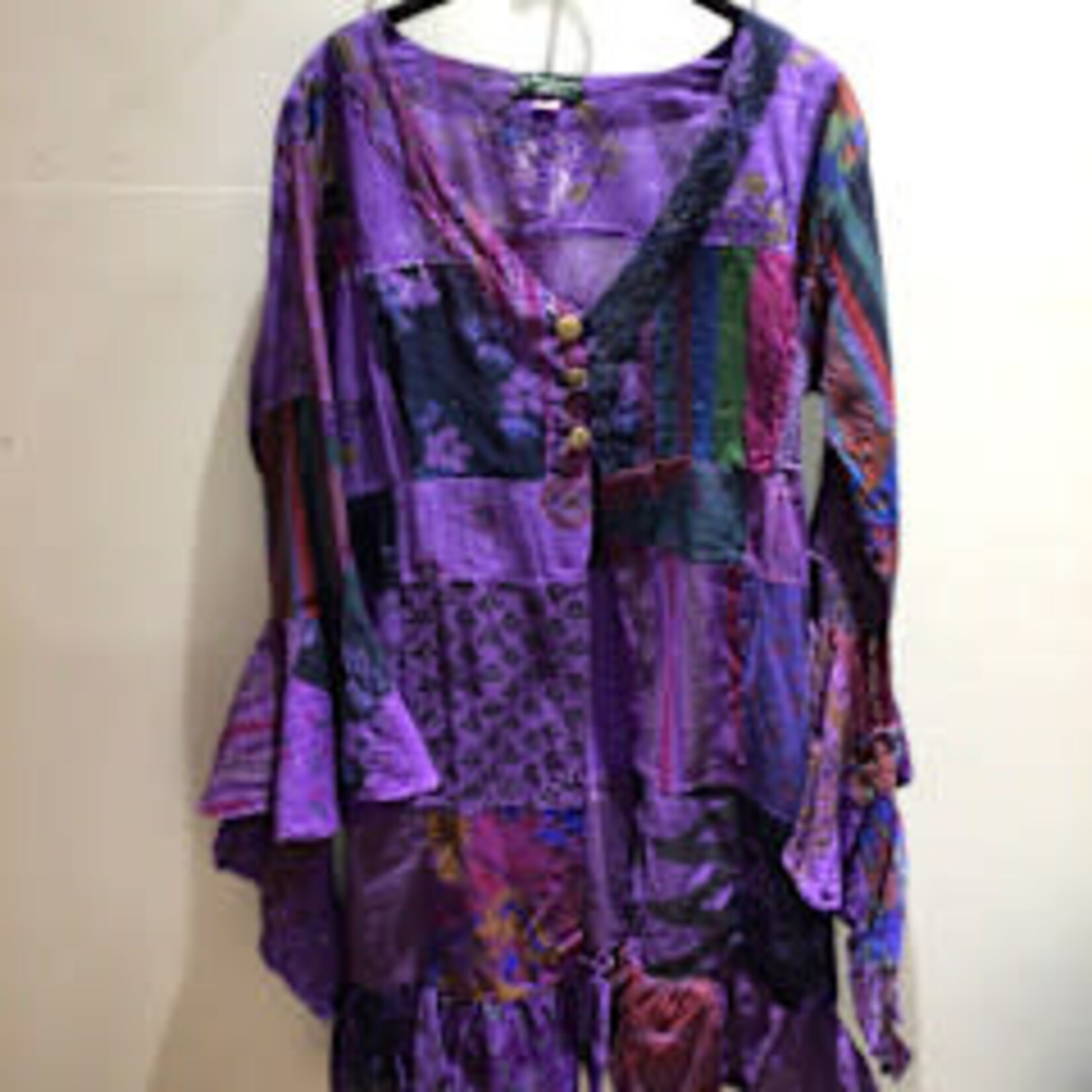 Patch Rayon Bell Sleeves Ruffle Kimono 1354