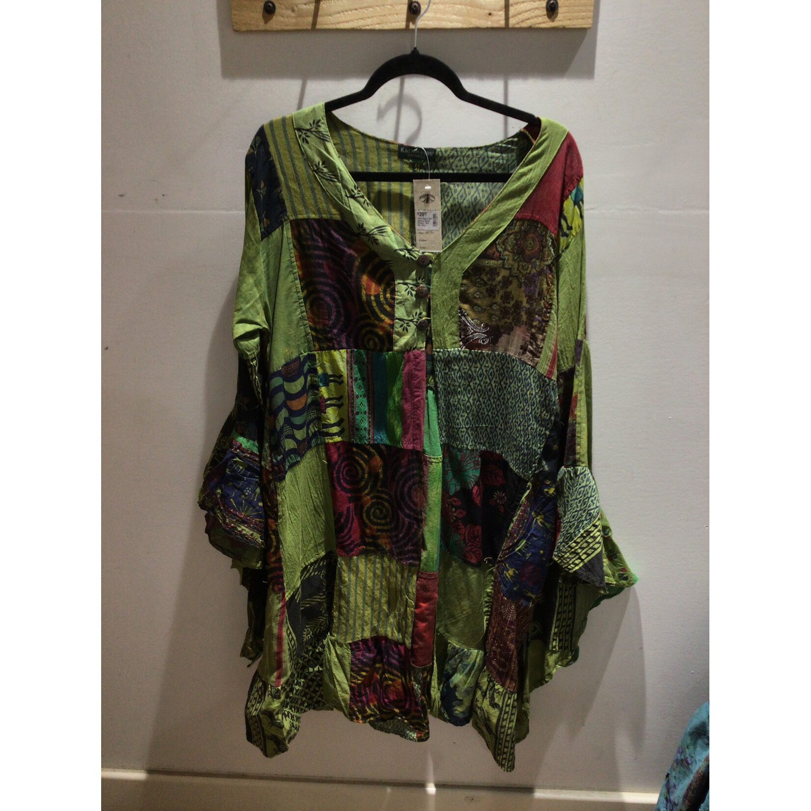 Patch Rayon Bell Sleeves Ruffle Kimono 1354