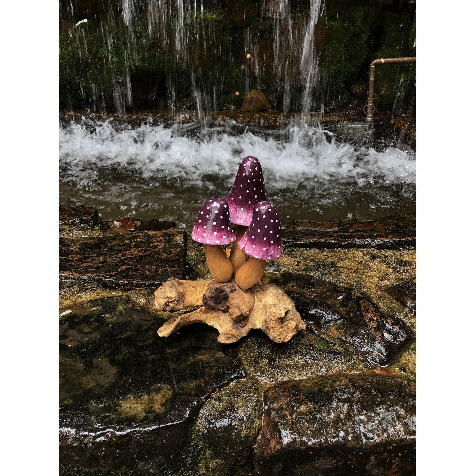 Purple 3 Banana Mushrooms Wood Base 5.1H x 4.75"W 64442