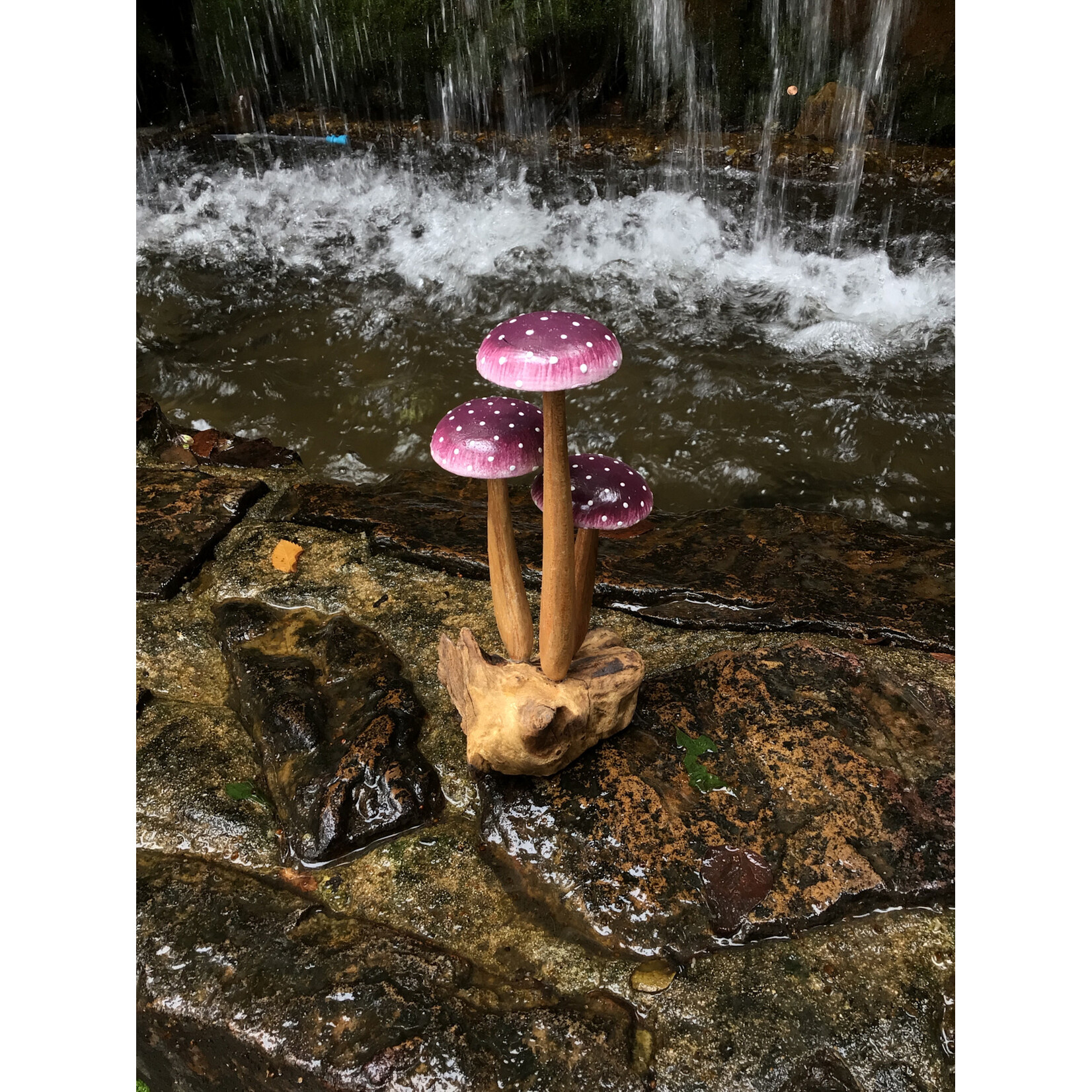 Purple 3 Mushroom wood Base 6.5H x 3.2W, 64439