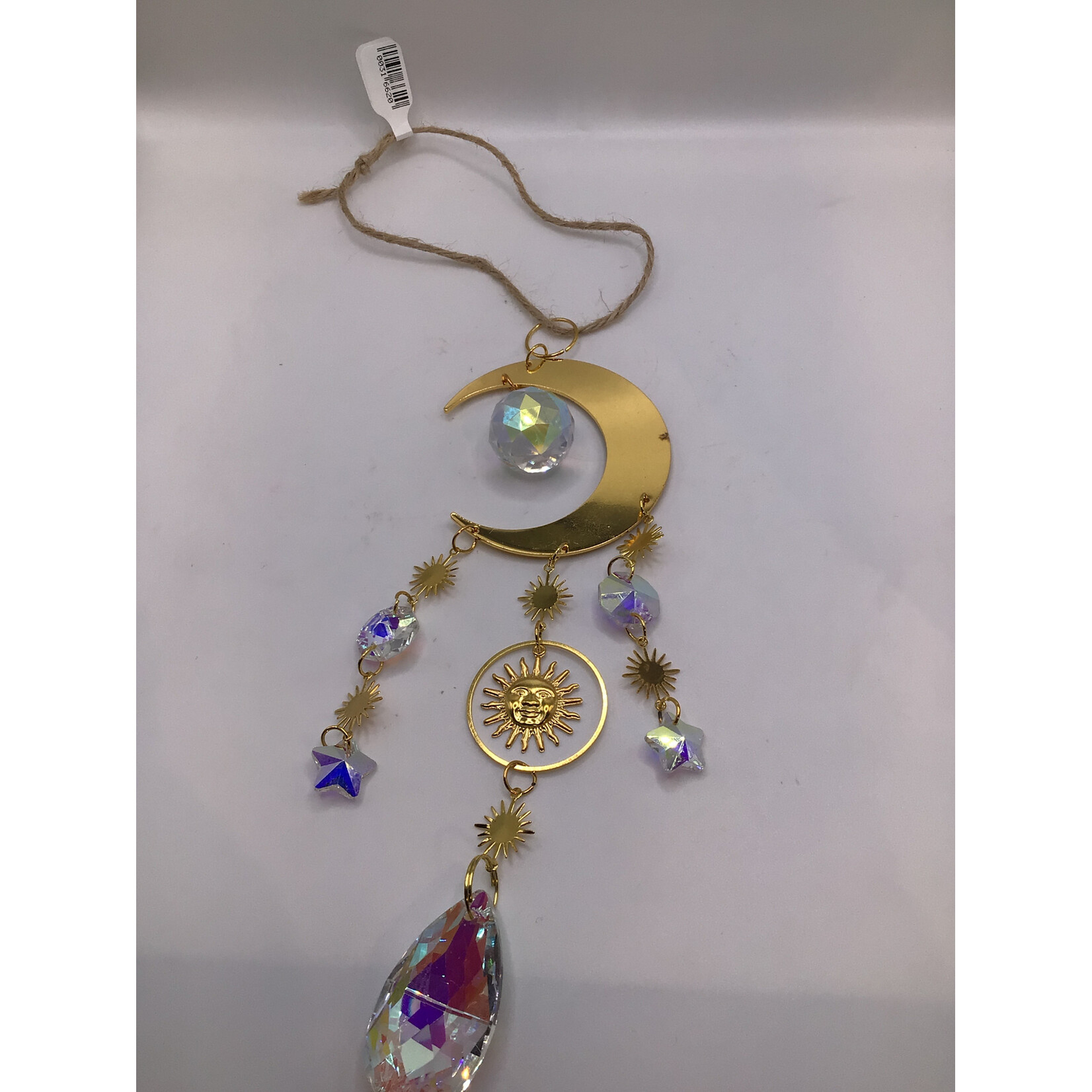 Crescent Moon w/Sun Crystal Sun Catcher w/Burlap String