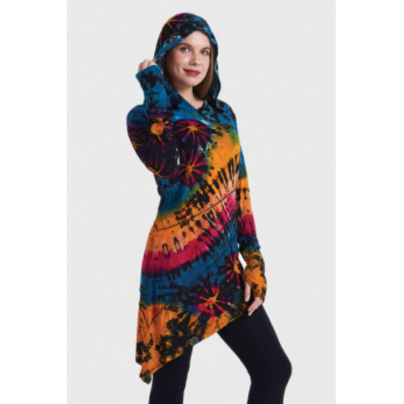 TD Spandex LS Asymmetrical Tunic w/ Hoodie O/S 1296