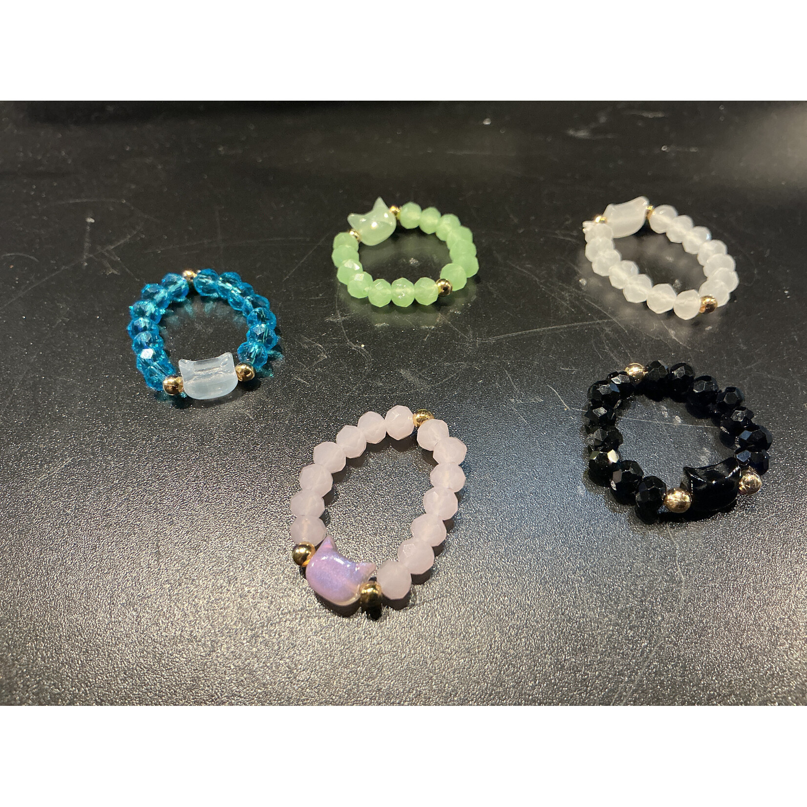 Assorted Gemstone Bead Rings w/Cat