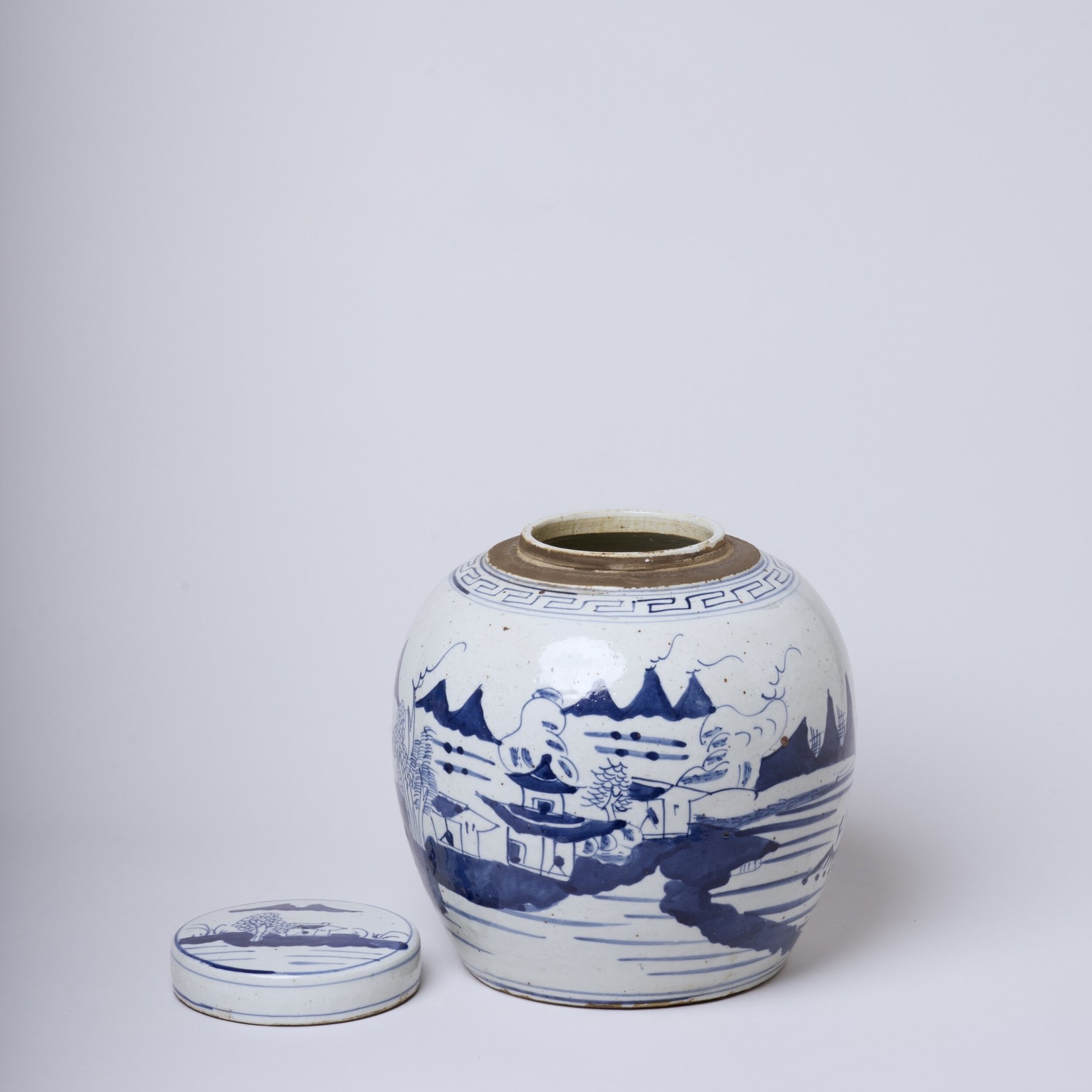 Cobalt Guild River Landscape Lidded Jar