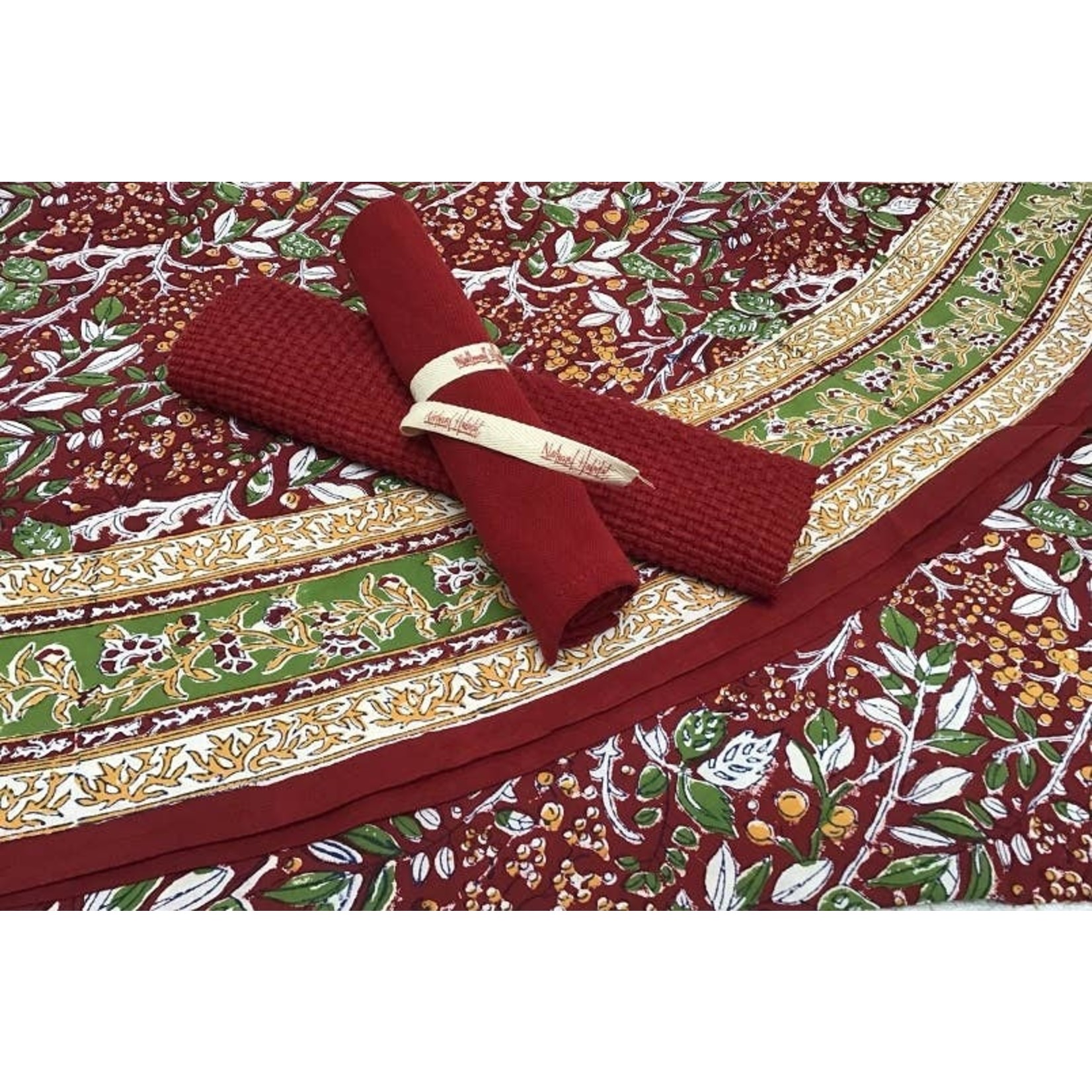 Natural Habitat Currant Ruby Hand-Blocked 86" Round Tablecloth