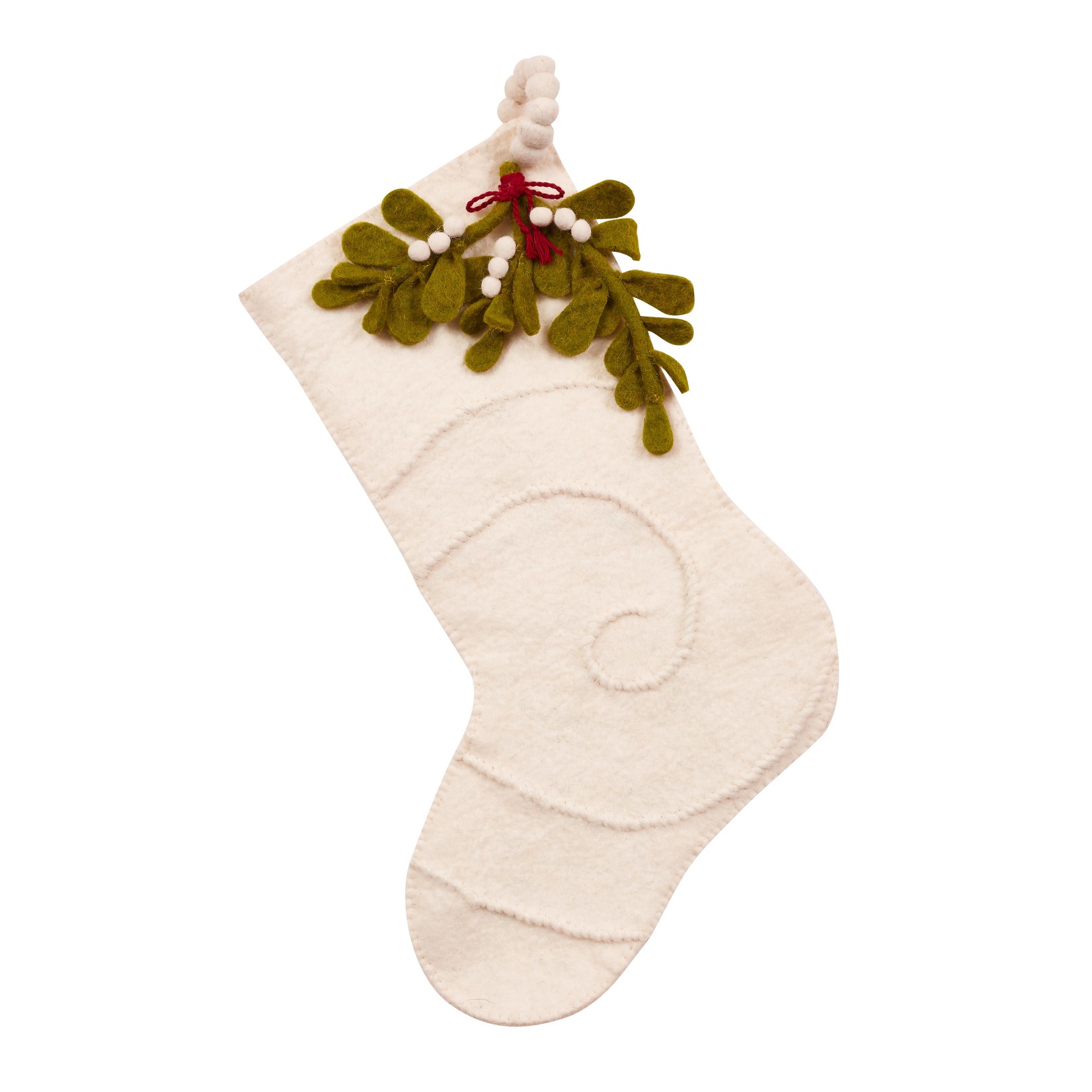 Arcadia Home Mistletoe on Cream Stocking