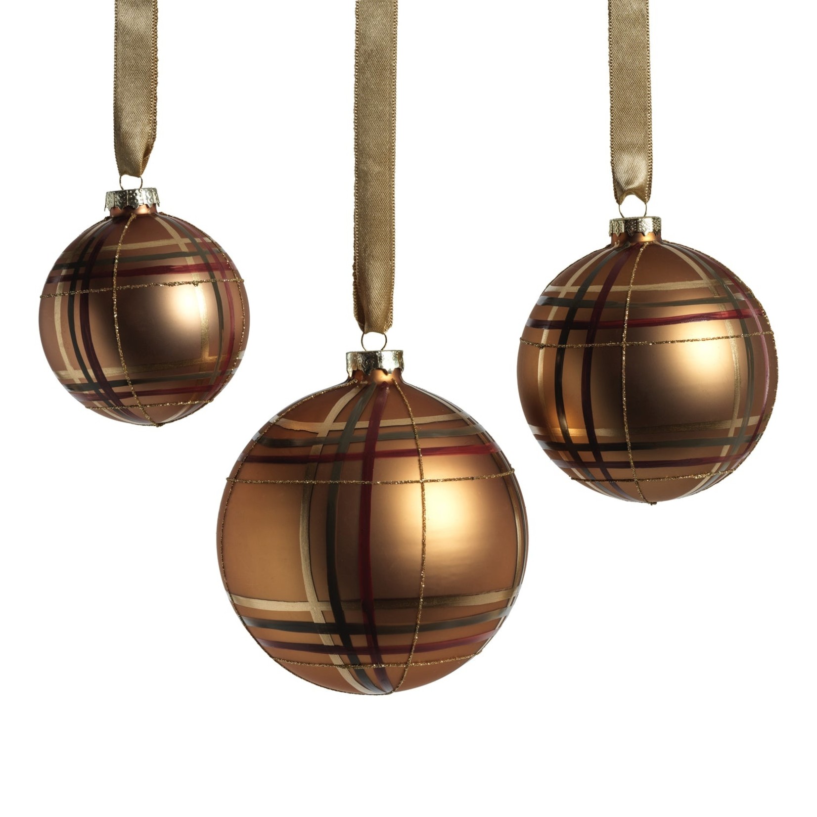 Zodax Plaid Metallic Glass Ball Ornaments