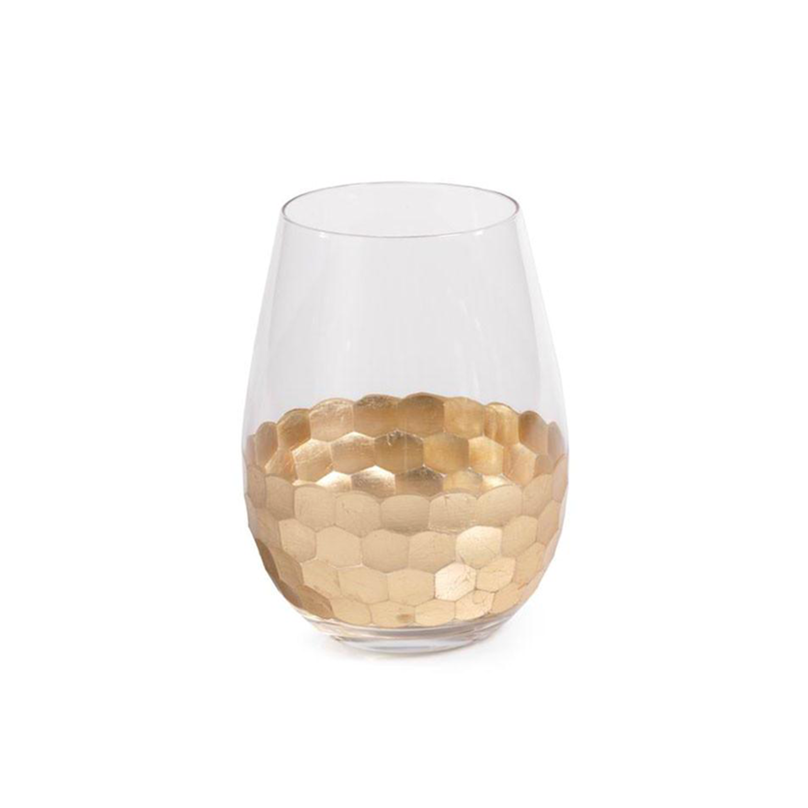 Zodax Fez Cut Stemless Wine Glass with Gold Leaf