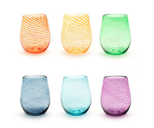 Stemless Wine Glasses in Rainbow Colors. Hand Blown Glass Cocktail ,  Sangria Glasses. Handmade Drinking Glasses. Wedding Registry Gifts 