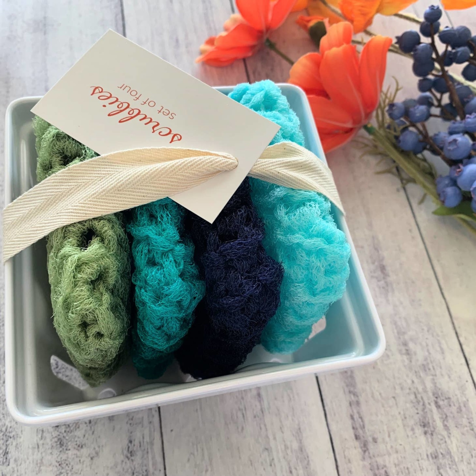 Dot and Army Scrubbies in a Berry Basket