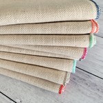 Dot and Army Oatmeal Linen Cloth Napkins with Multi-Colored Edging (Set of 8)