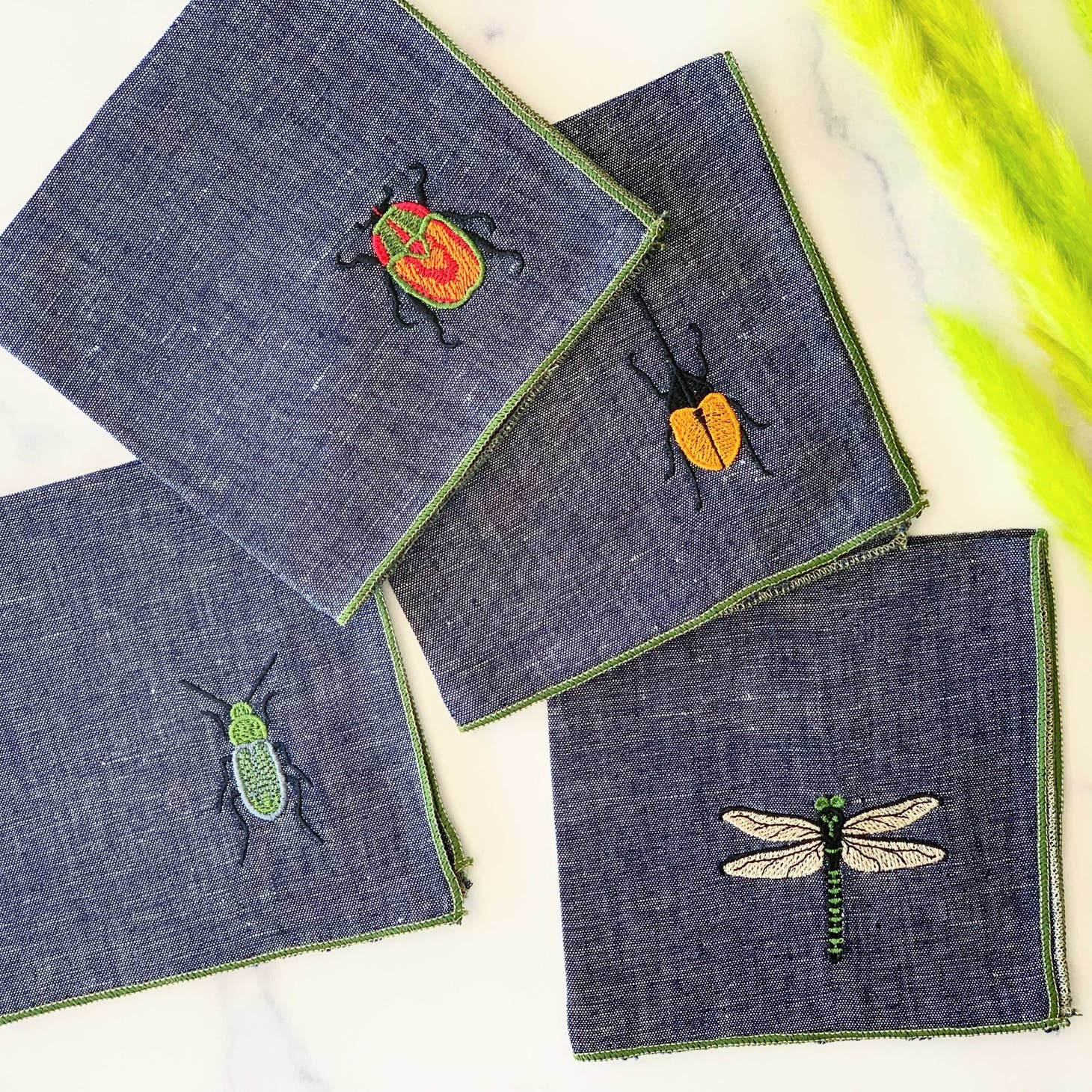 Bug embroidered cocktail napkins, set of 6